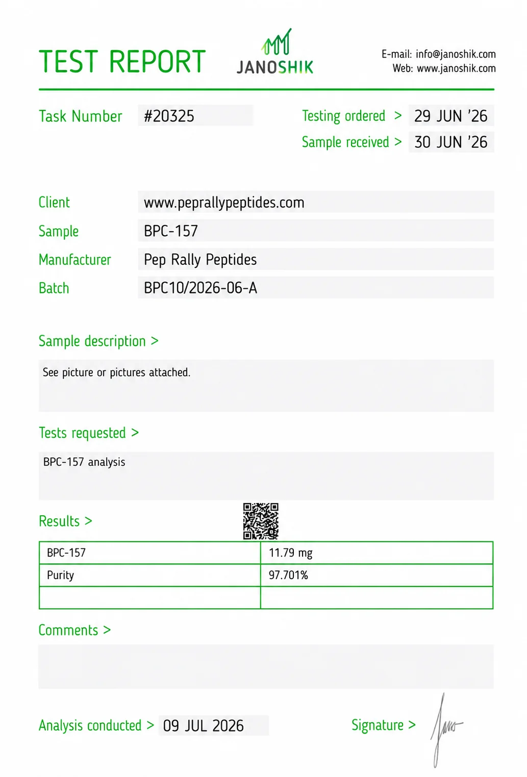 BPC-157 10mg Certificate of Analysis — Janoshik